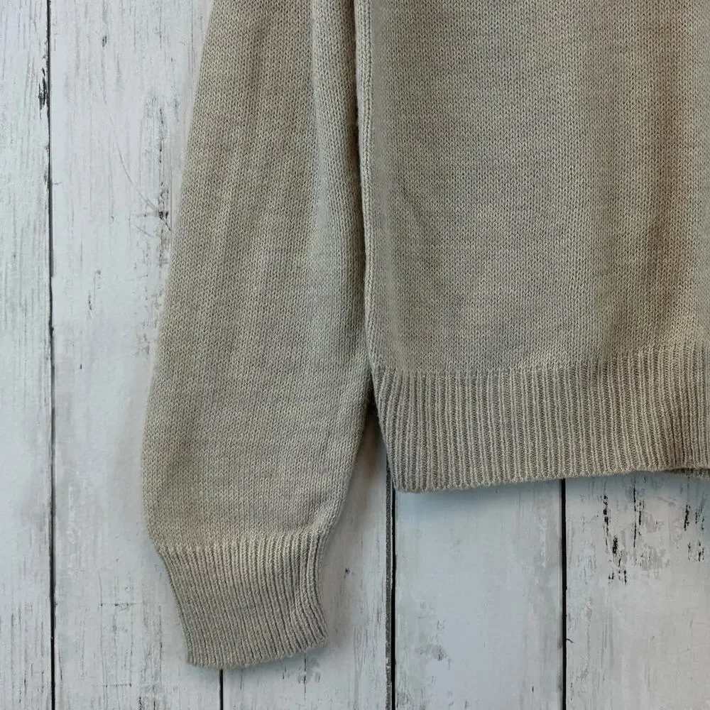 VTG Adolfo Tan Cashmere Touch Embroidered Turtleneck Knit Sweater Size Large - Picture 4 of 11